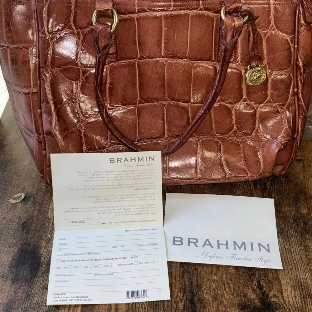 NWT Brahmin Adelle Cameo Soft Honeybee Moc Croc Leather purse bag satchel